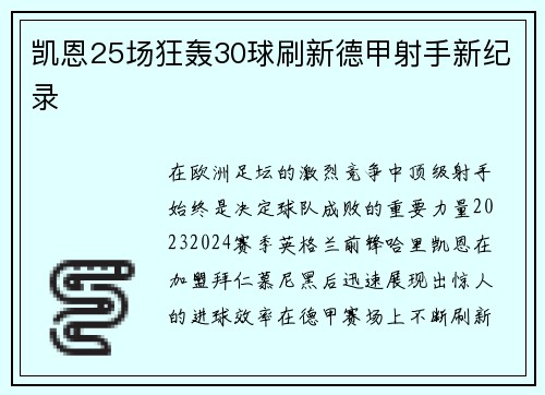 凯恩25场狂轰30球刷新德甲射手新纪录
